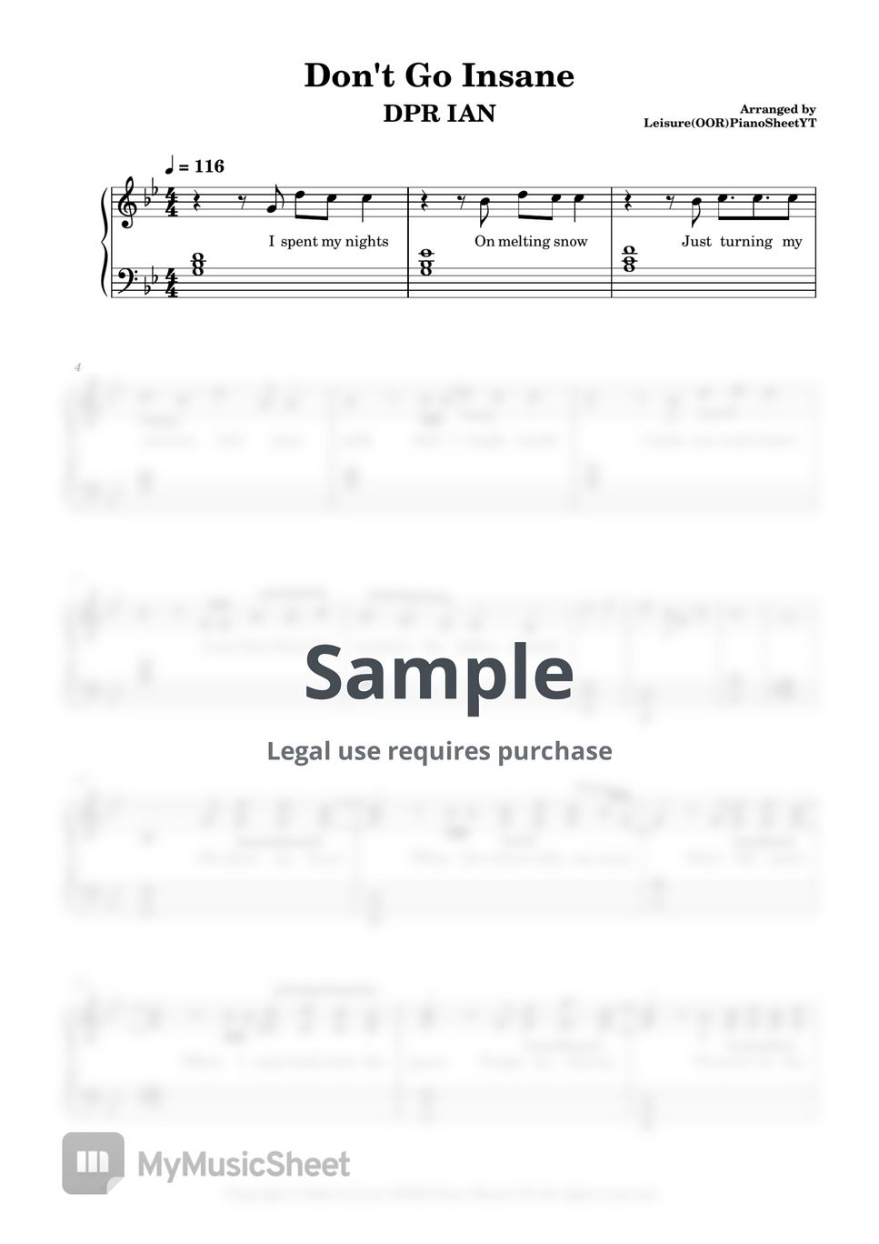 DPR IAN - Don't Go Insane by Leisure (OOR) Piano Sheets YT
