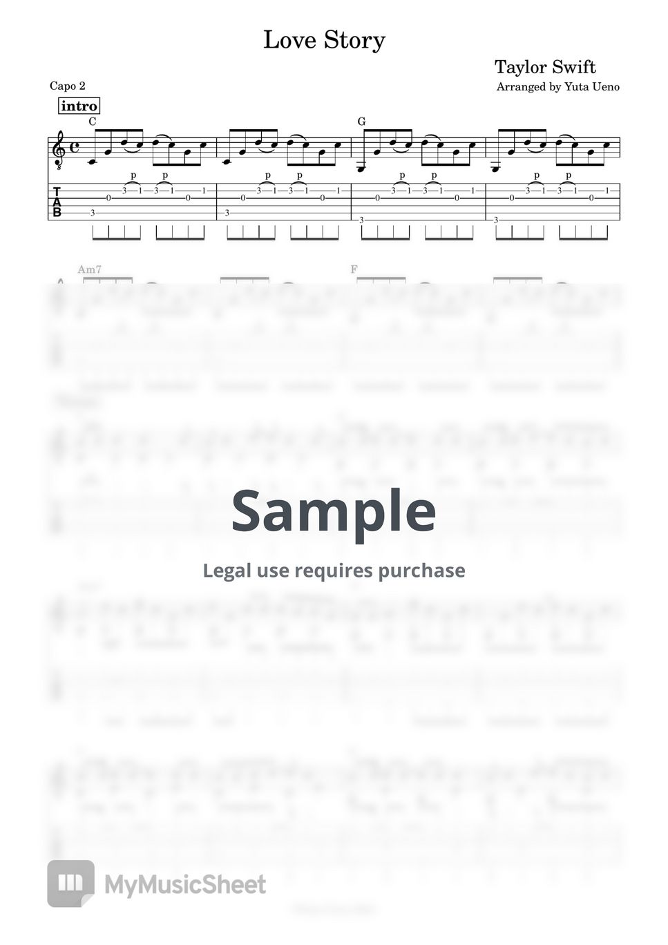 Taylor Swift Love Story (Fingerstyle) Tab + 1staff by Yuta Ueno