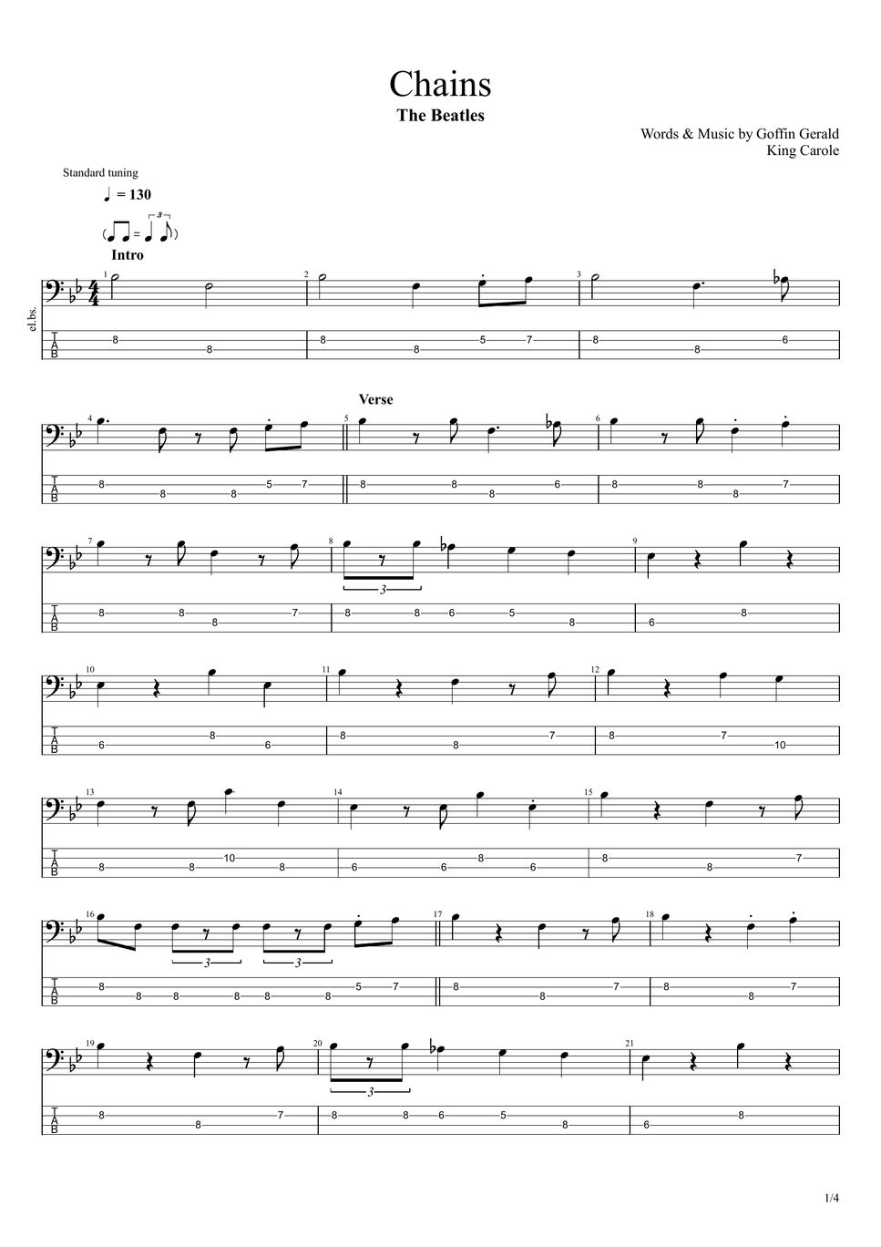 ビートルズ Chains タブ + 五線譜 by まっきん