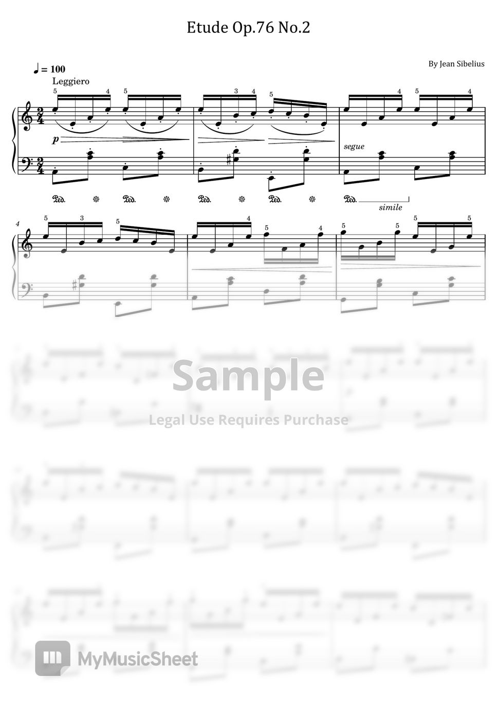 Jean Sibelius Etude Op.76 No.2 (Original With Fingered For Piano