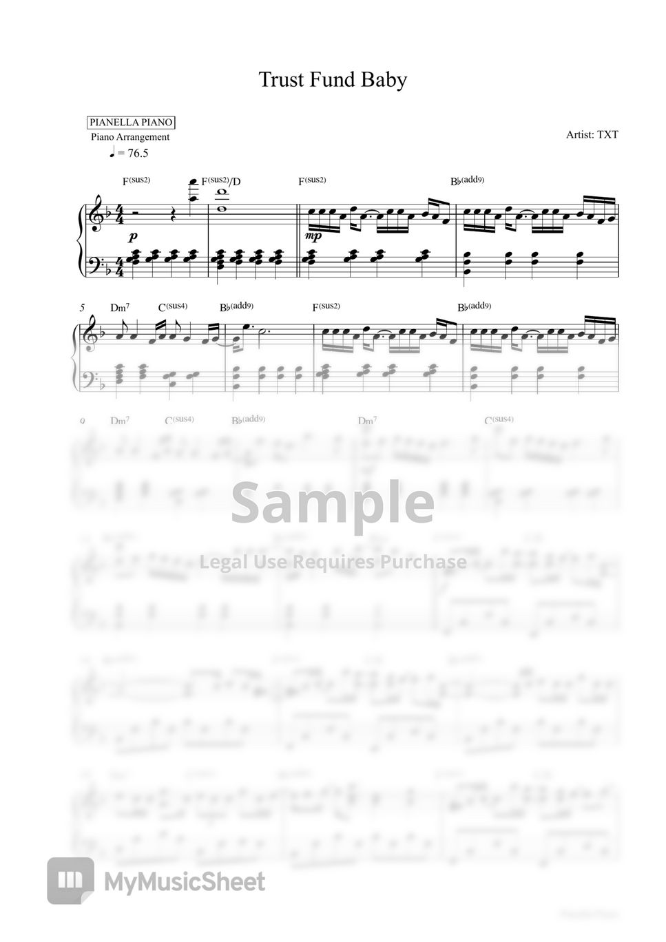 TXT - Trust Fund Baby (Piano Sheet) by Pianella Piano