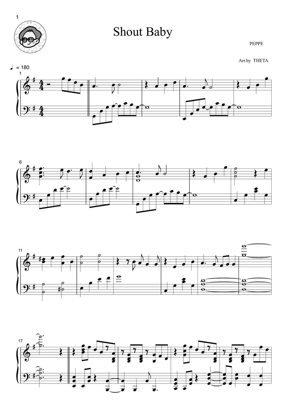 Ryokuoushoku Shakai - Shout Baby Sheets by THETA PIANO