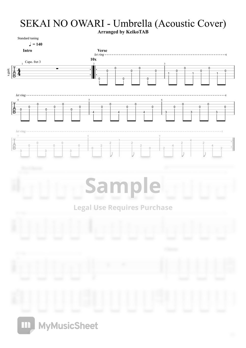 SEKAI NO OWARI Umbrella 악보 by KeikoTAB