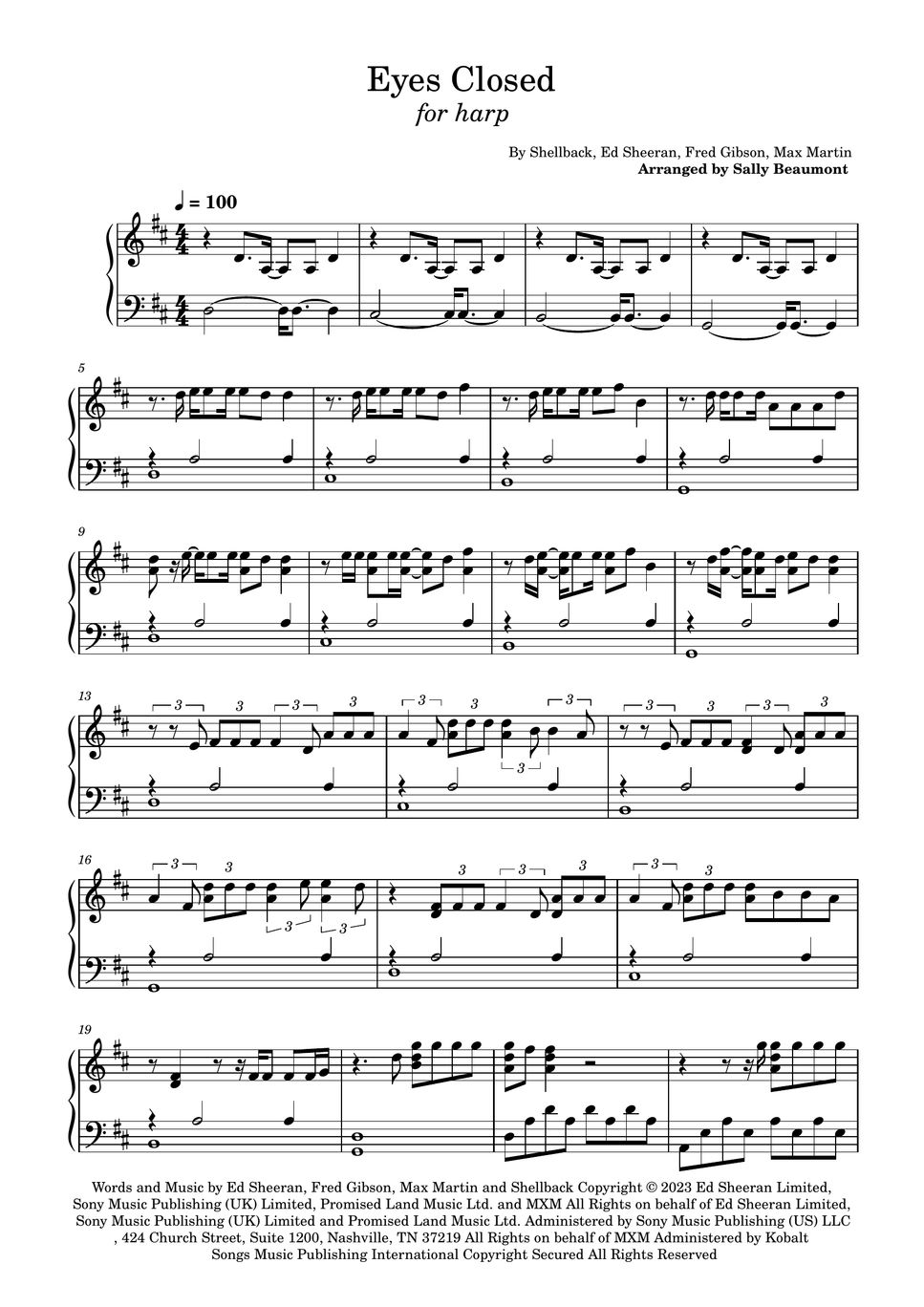 Ed Sheeran - Eyes Closed (Harp) Sheets by Sally Beaumont