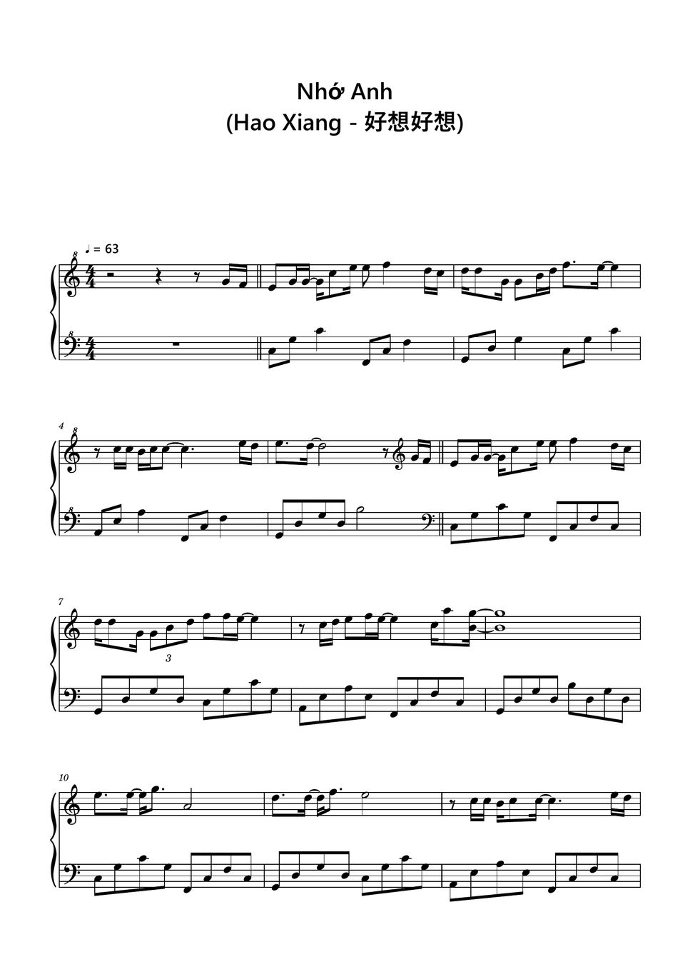 Hao Xiang - Nhớ Anh (Sheet Music, MIDI,) Sheets by sayu