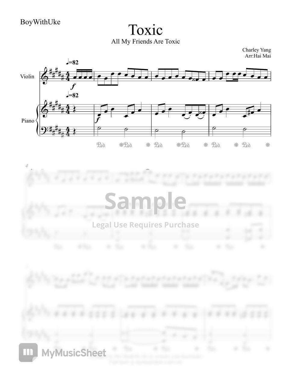 BoyWithUke - Toxic for Violin and Piano Accompaniment Sheets by Hai Mai