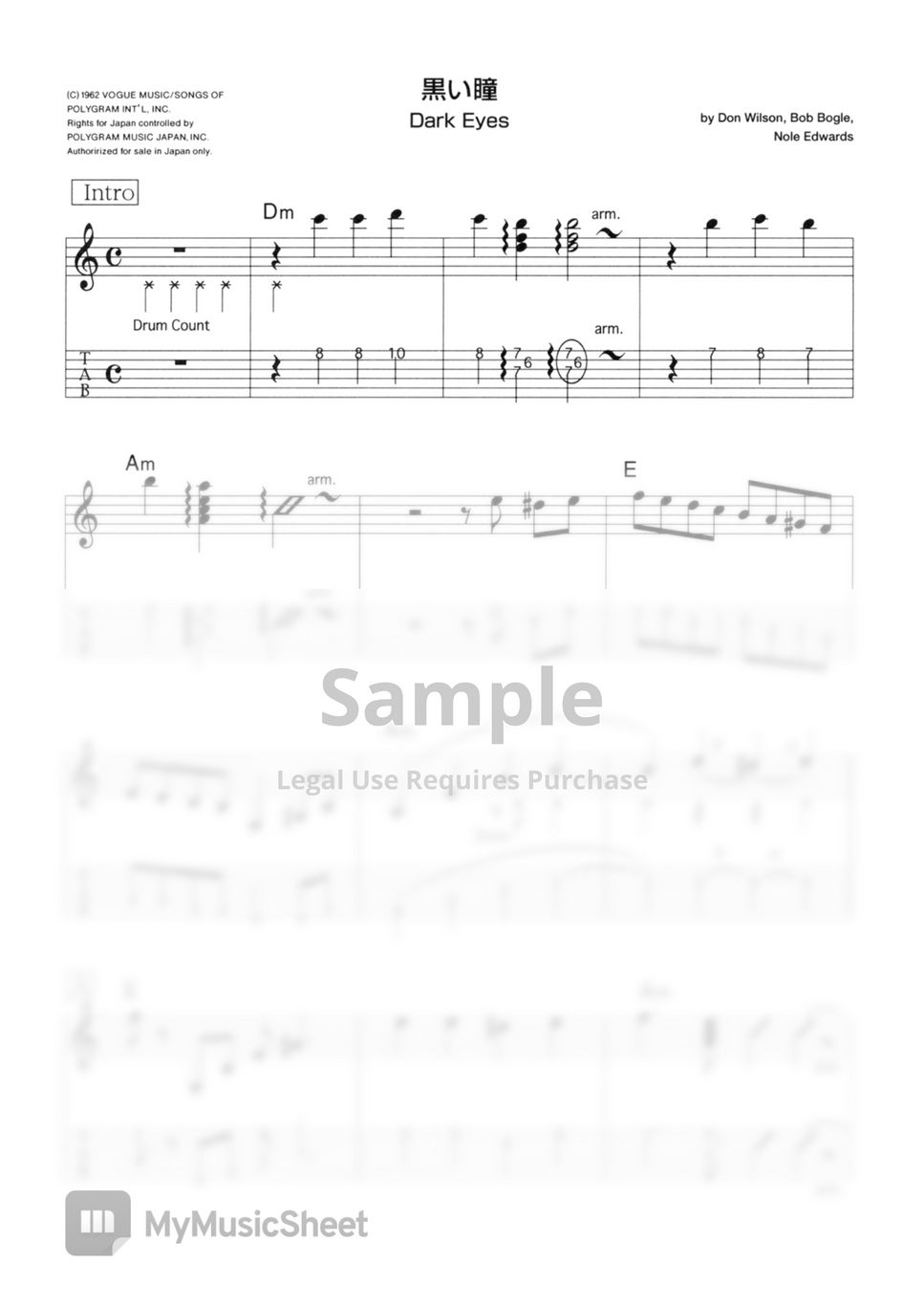 THE VENTURES DARK EYES (VENTURES SOUND ELECTRIC GUITAR) Sheets by Far