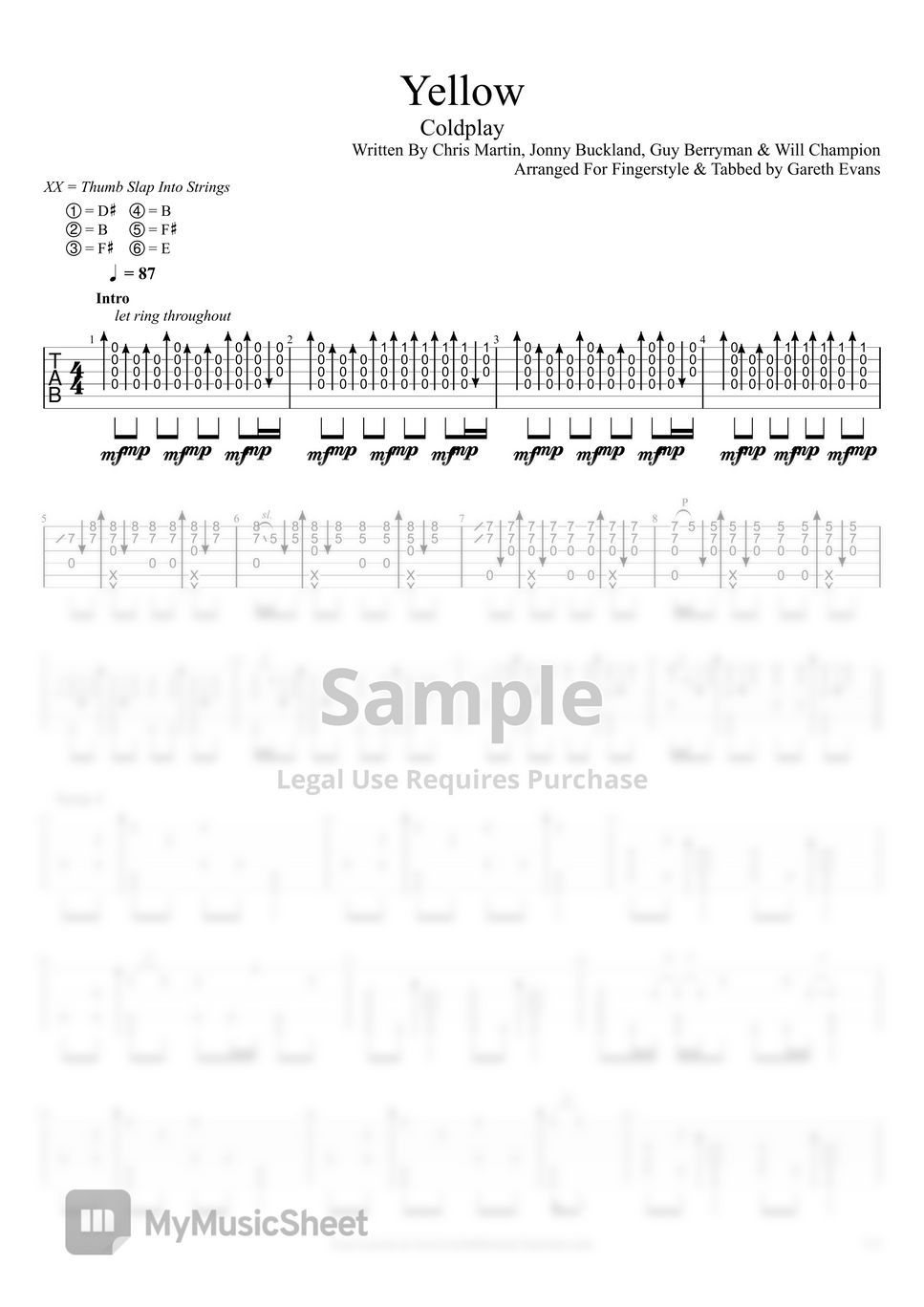 Coldplay - Yellow (Fingerstyle) Sheets by Gareth Evans