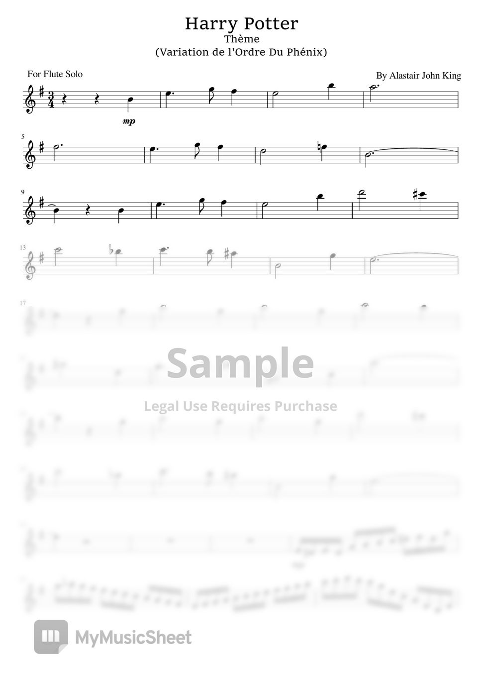 flute sheet music harry potter