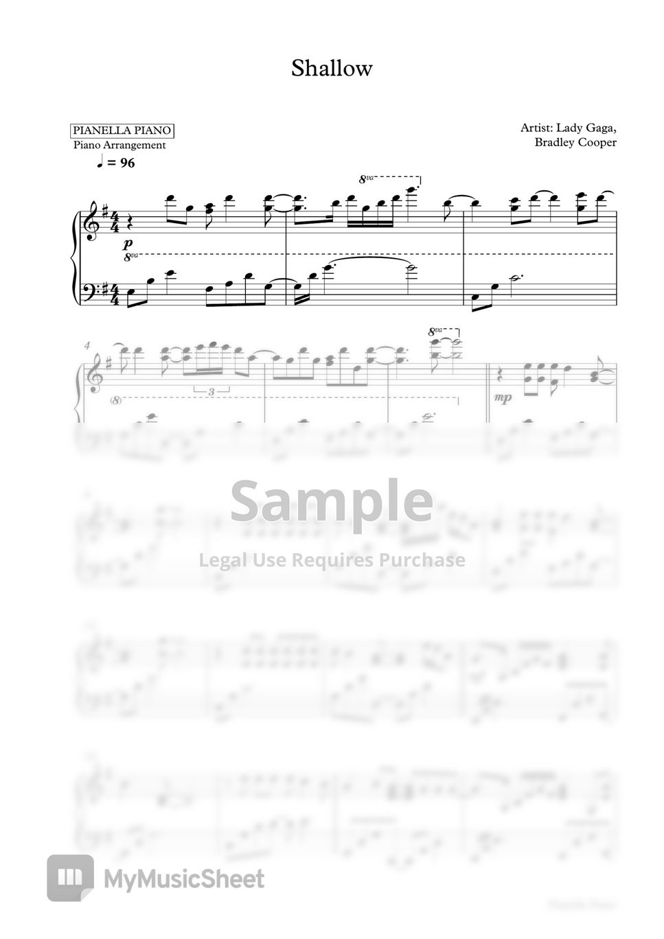 Lady Gaga, Bradley Cooper - Shallow (Piano Sheet) by Pianella Piano
