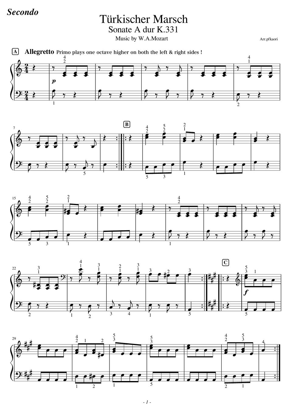 Mozart - Turkish March (Part/Piano4hands-beginner - intermediate ...