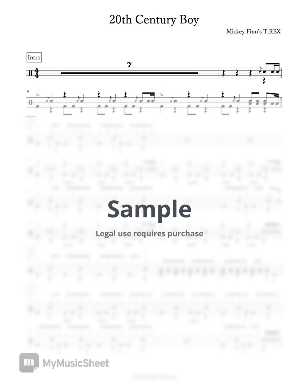 Mickey finn s t rex 20th century boy sheets by arkadia drums