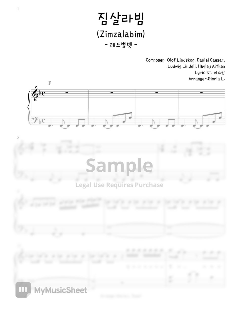 Red Velvet (레드벨벳) - Zimzalabim (짐살라빔) Piano Sheet by. Gloria L.