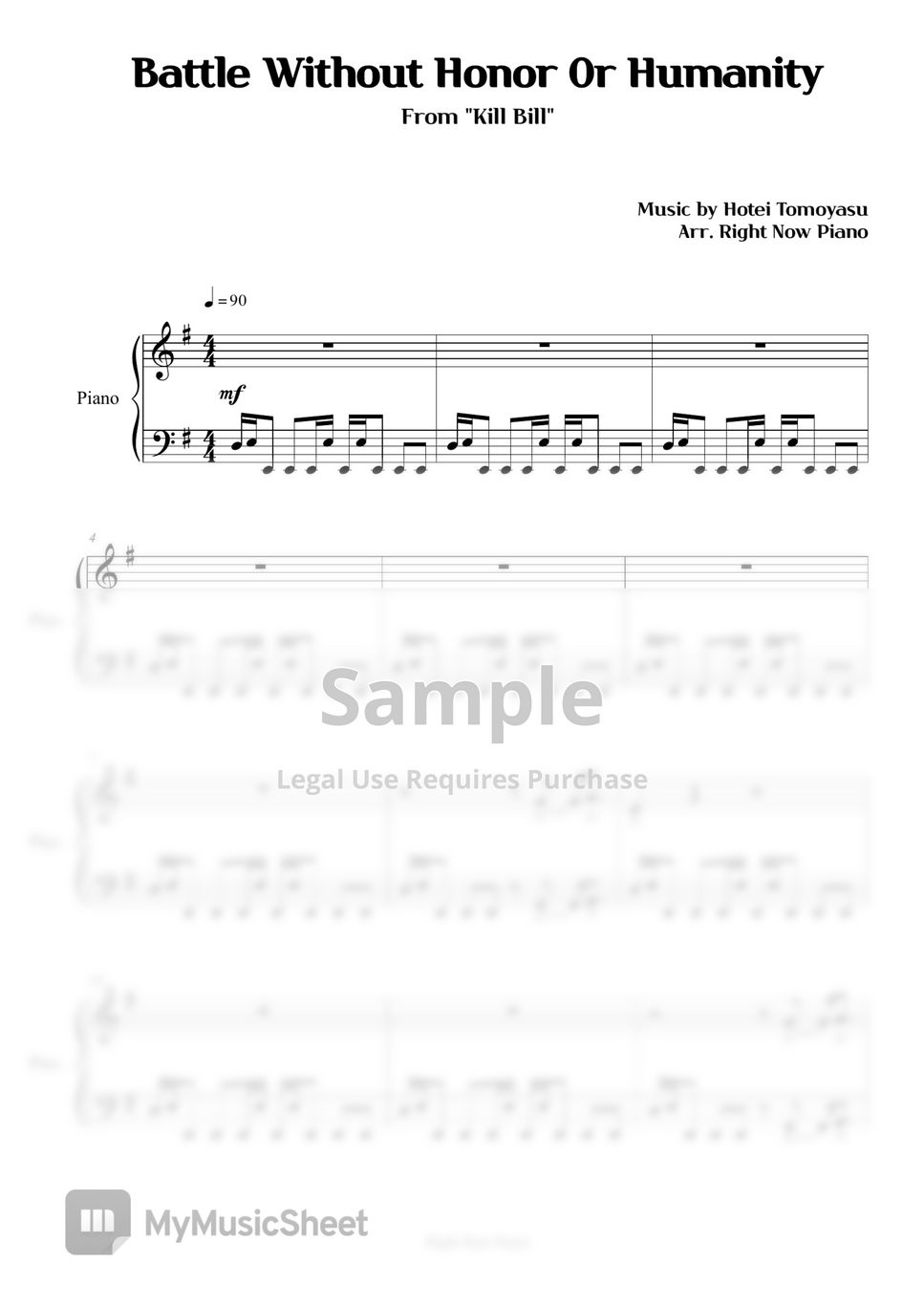 Kill Bill - Battle Without Honor Or Humanity Sheets by Right Now Piano