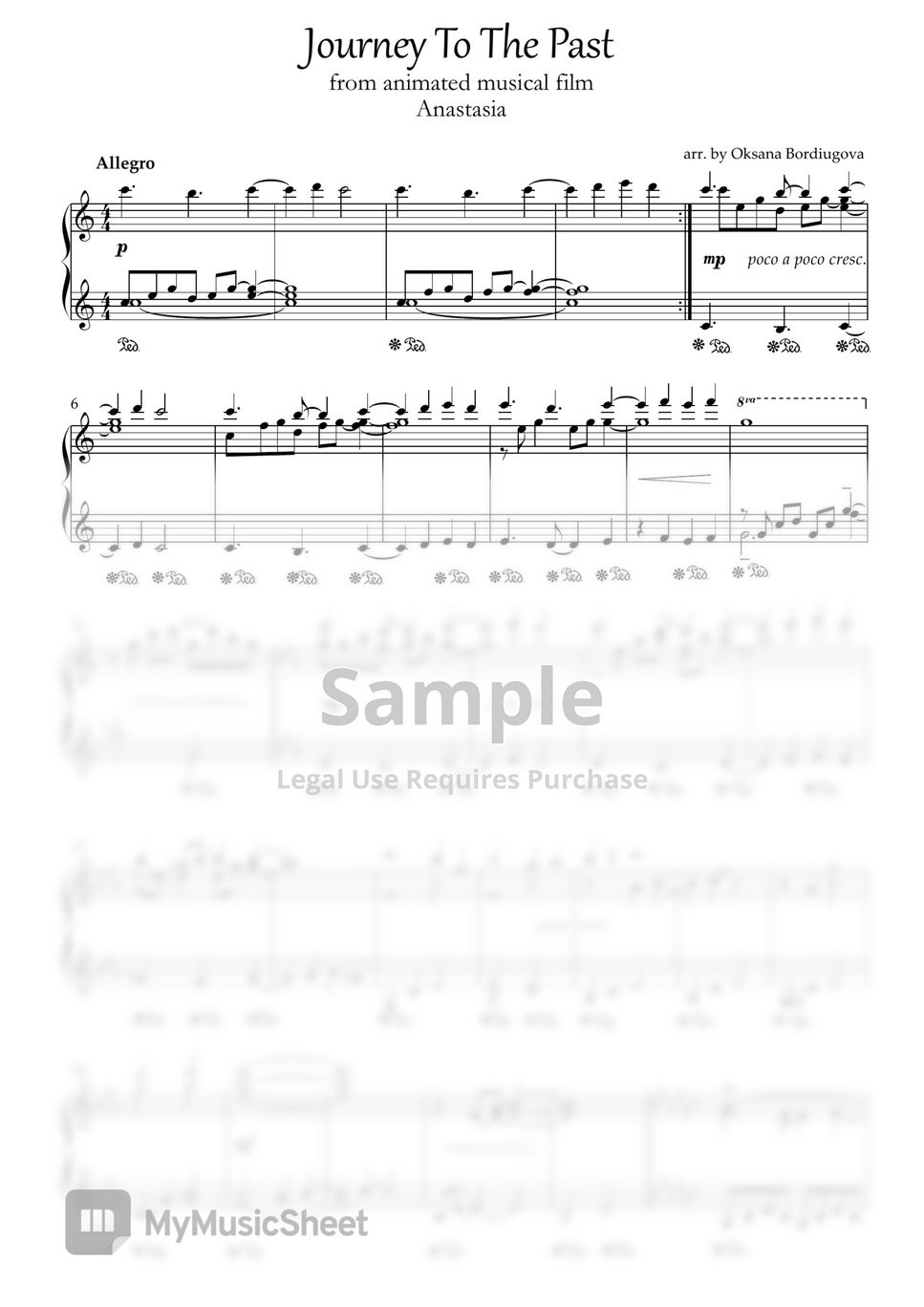 From Anastasia Film Journey To The Past (Piano Arrangement) Sheet by Edora MS