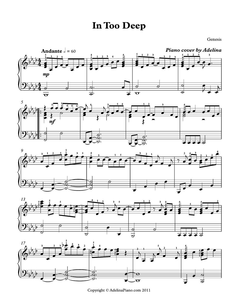 Genesis in too deep spartito by adelina piano