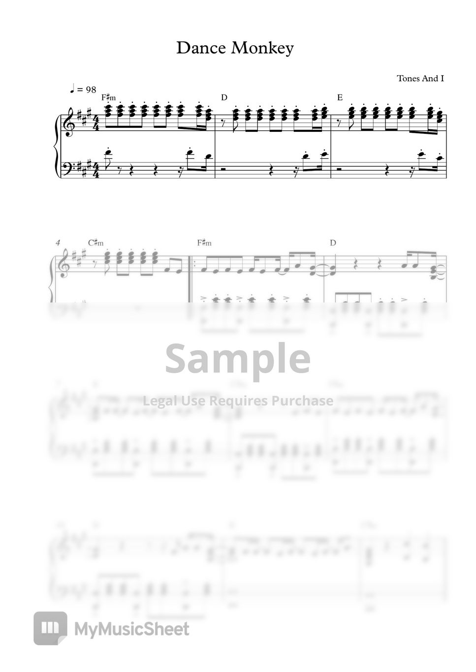 Tones And I - Dance Monkey (Original Key) 楽譜 by Pineapplechord
