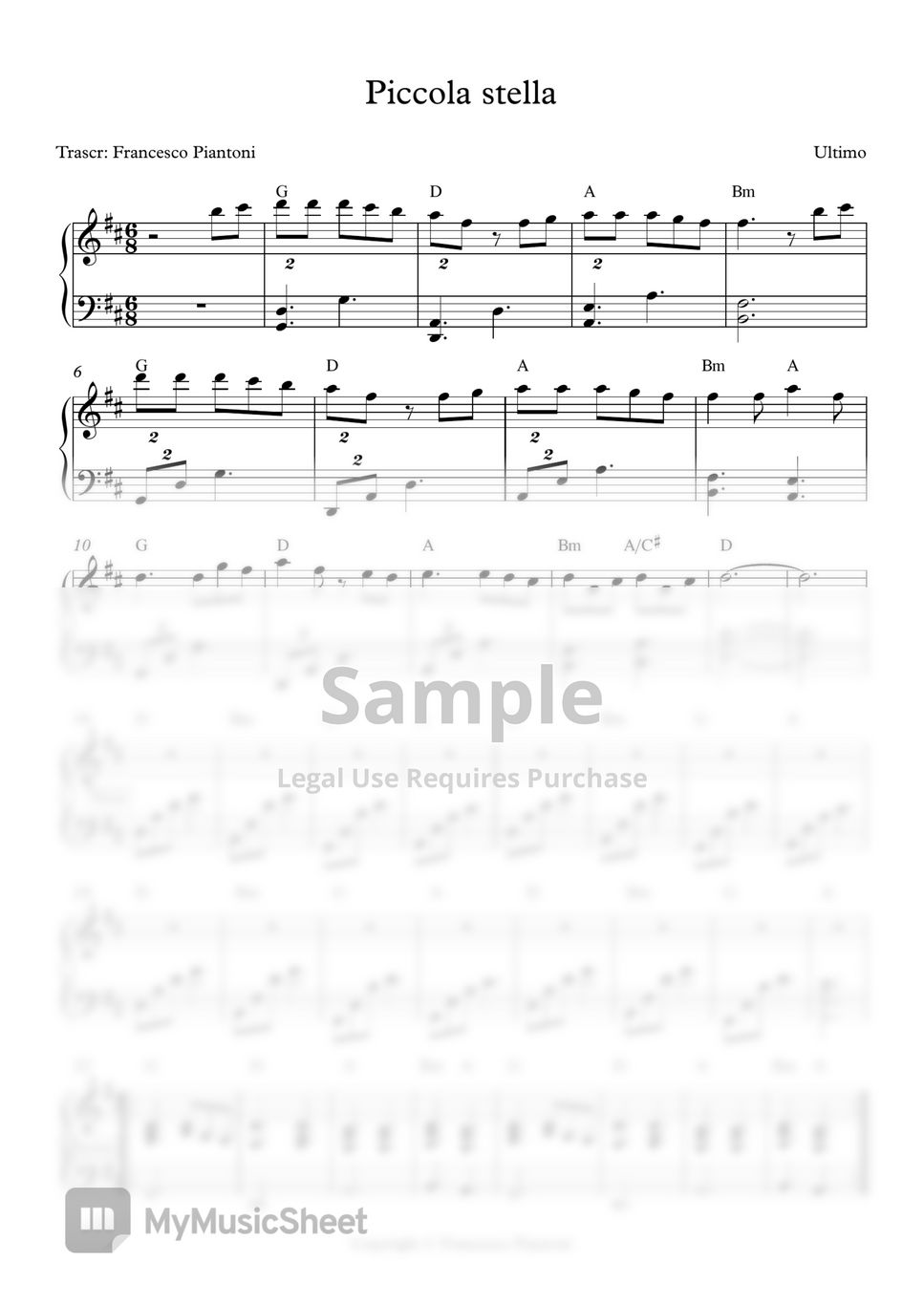 Ultimo - Piccola stella sheet music for piano download