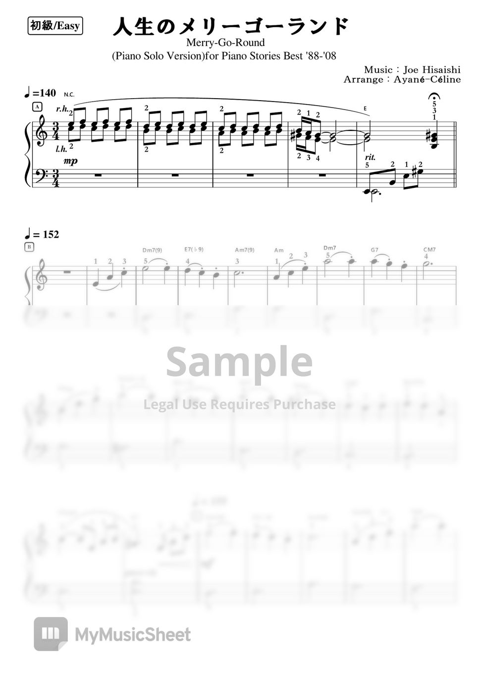 Joe Hisaishi - Merry-Go-Round (Piano Solo( Easy )) by Ayané-Céline