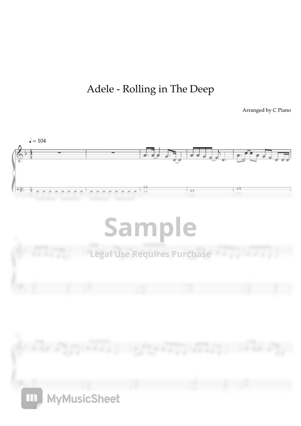 Adele Rolling In The Deep Easy Version Sheets By C Piano