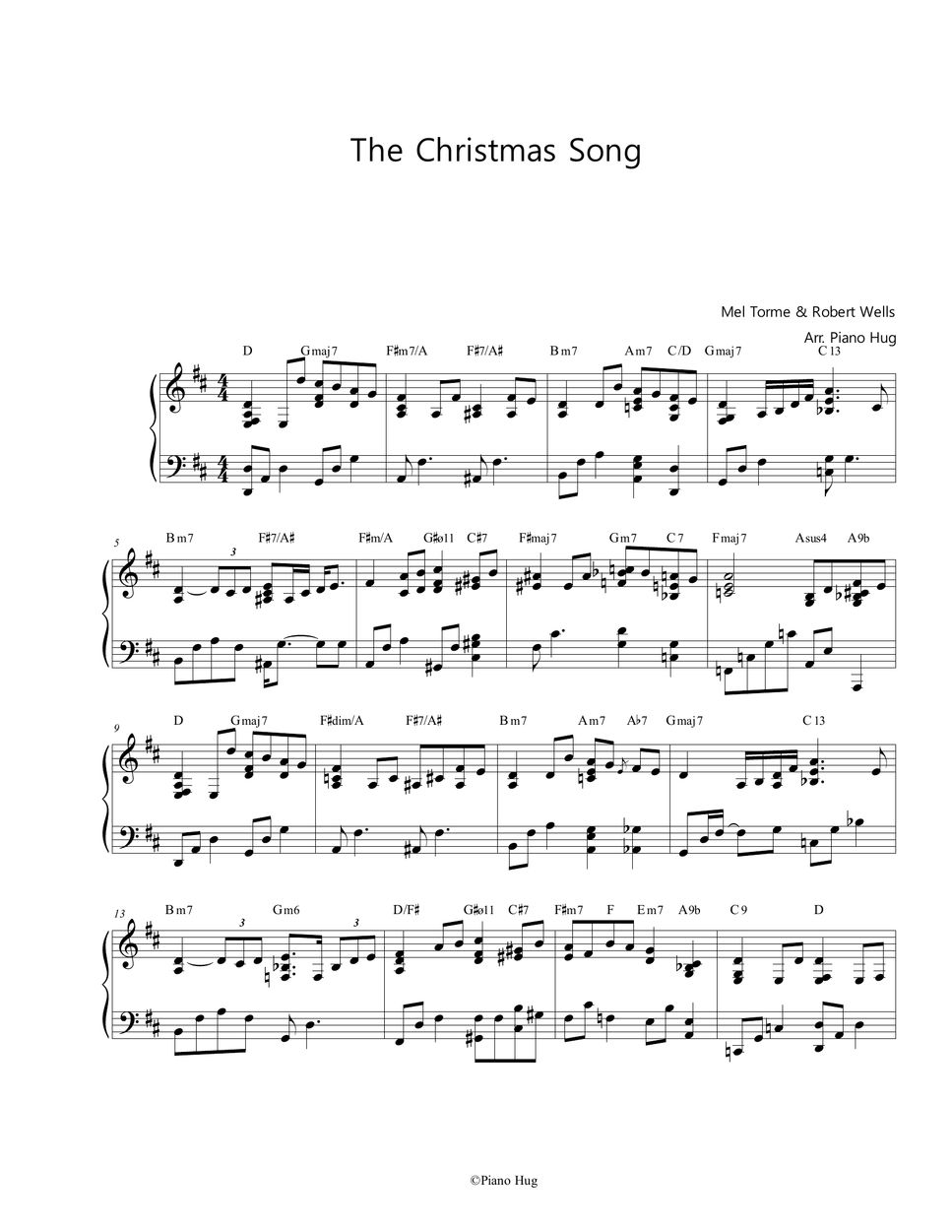 Christmas Carol The Christmas Song Sheet by Piano Hug