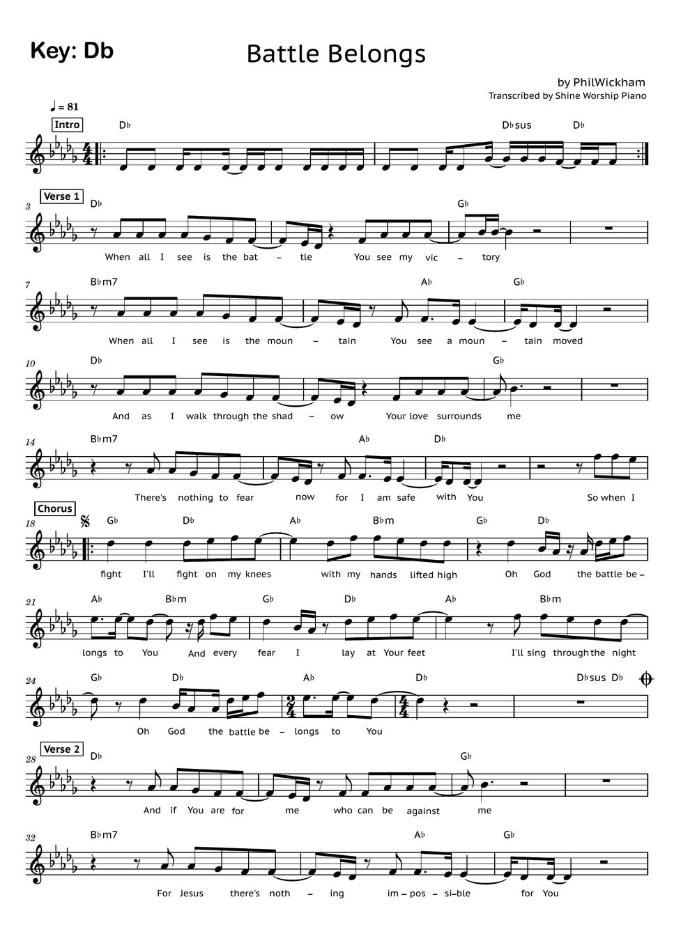 Phil Wickham Battle Belongs Sheets By Shine Worship Piano