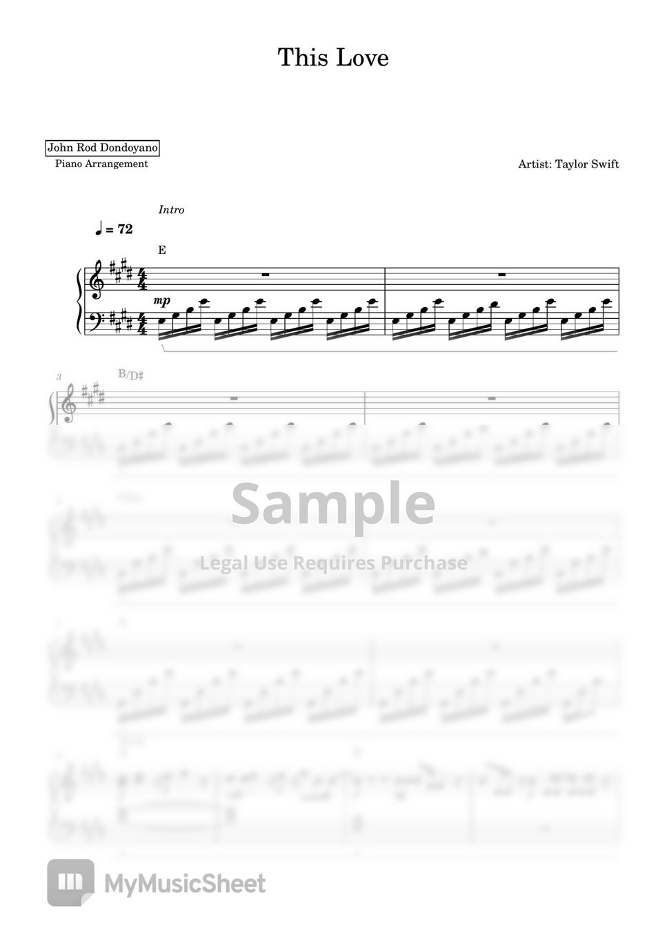 Taylor Swift - This Love (PIANO SHEET) by John Rod Dondoyano