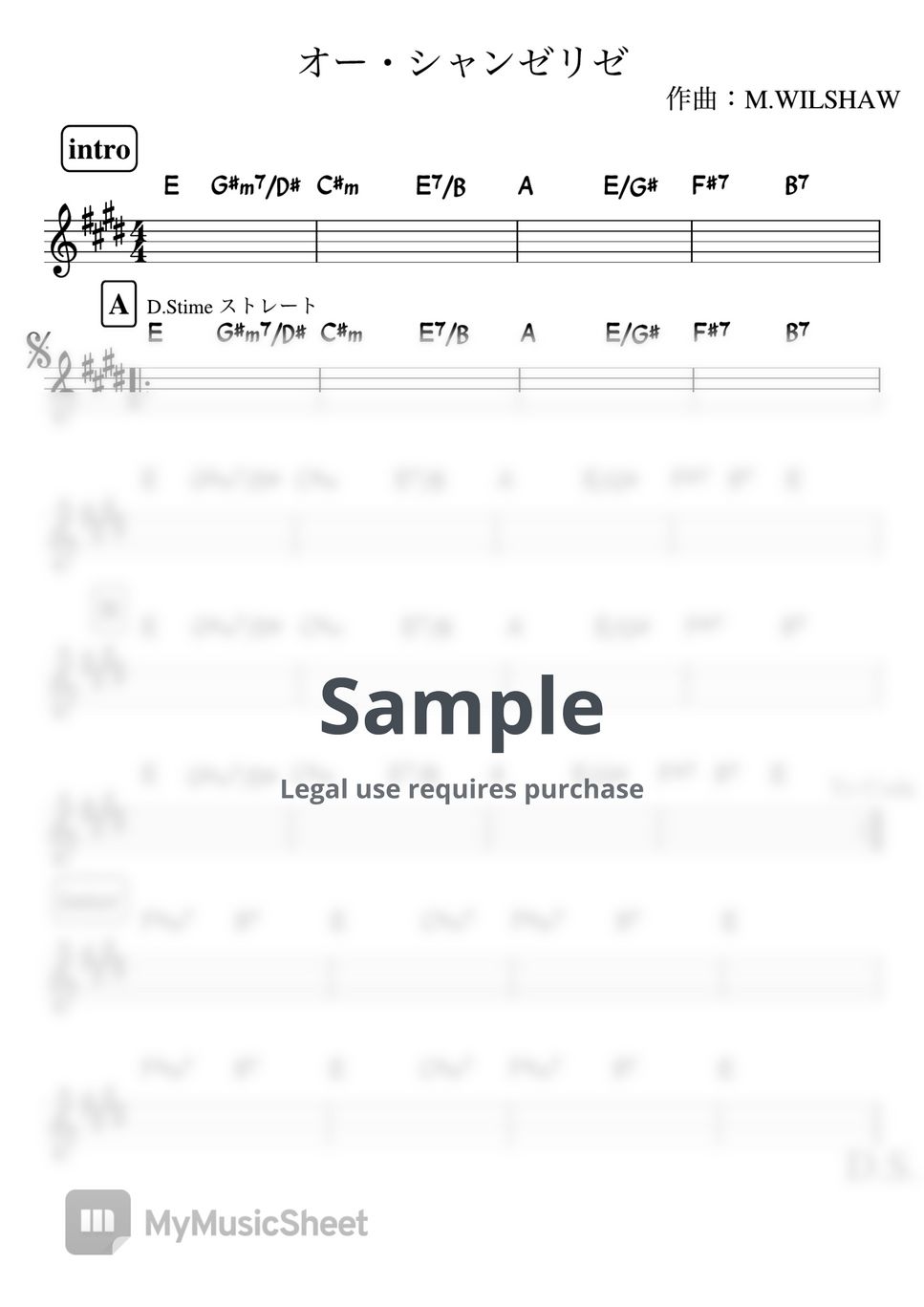 Joe Dassin - AUX CHAMPS ELYSEES (バンド用コード譜) by 箱譜屋