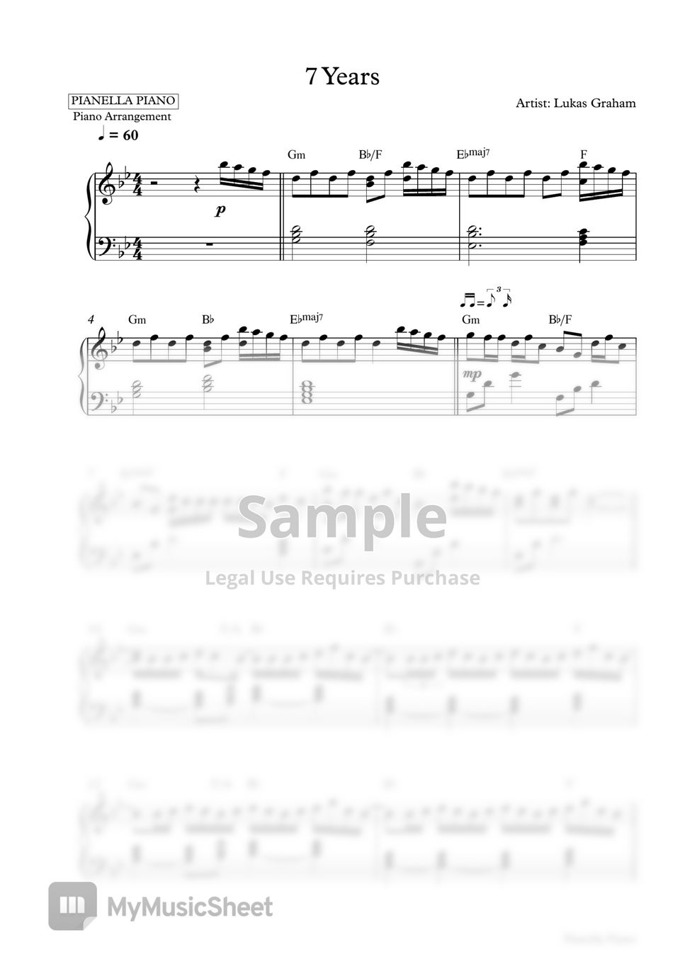 7 Years Sheet Music | Lukas Graham | Super Easy Piano