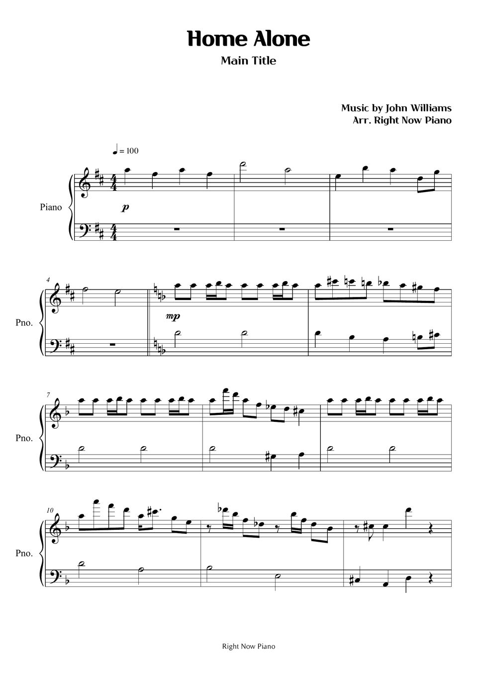 Home Alone Home Alone Main Title Sheet by Right Now Piano