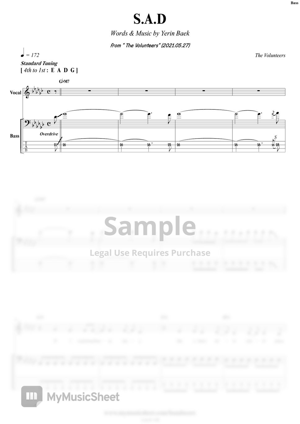 The Volunteers (Yerin Baek) - S.A.D | Bass Sheets