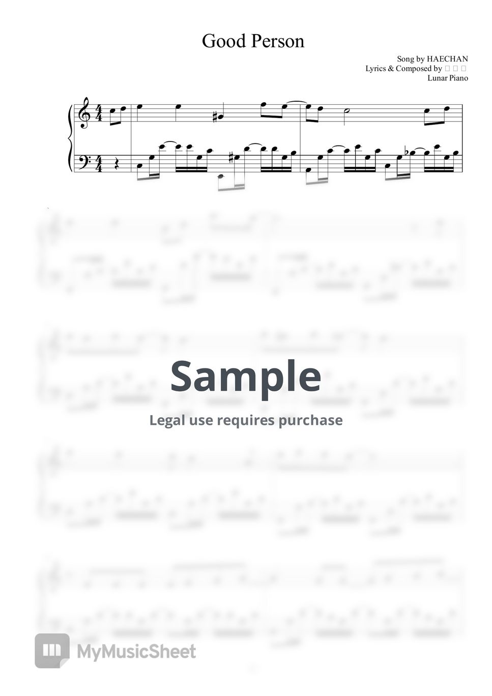 플렌즈 - Good Person (+ Easy Key) Sheets By Lunar Piano