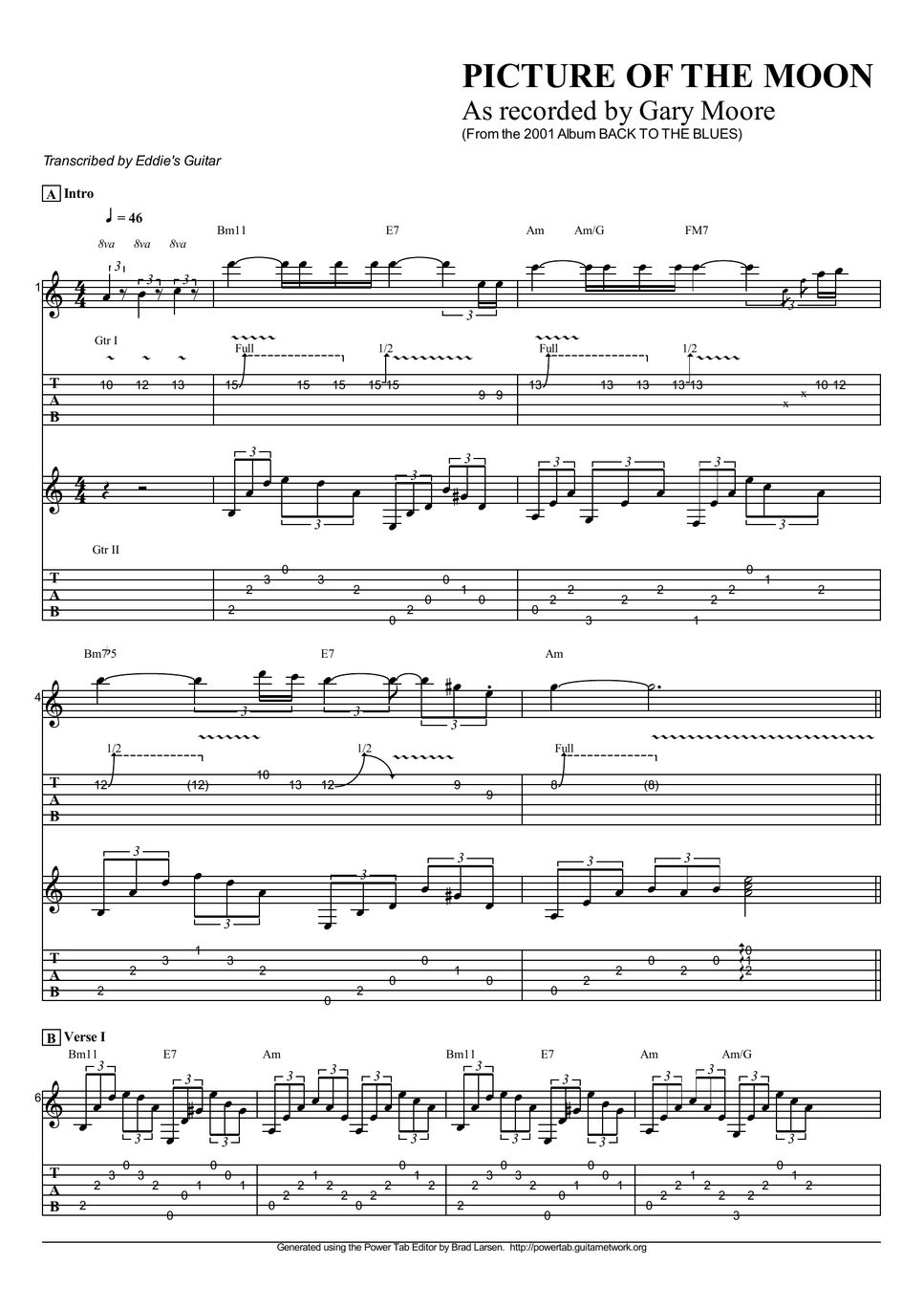 Gary Moore - Picture of The Moon Sheet Music