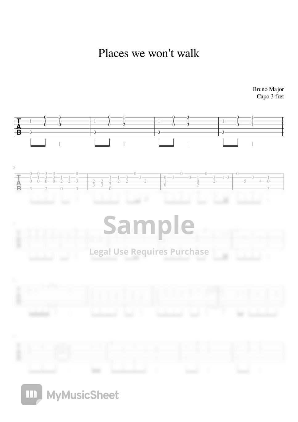 Bruno Major - Places we won't walk Guitar sheet