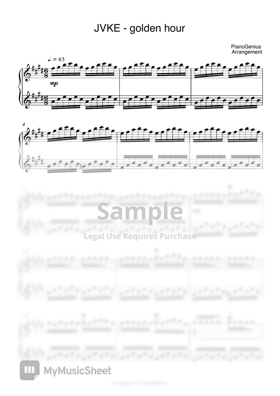 JVKE golden hour Sheets by PianoGenius