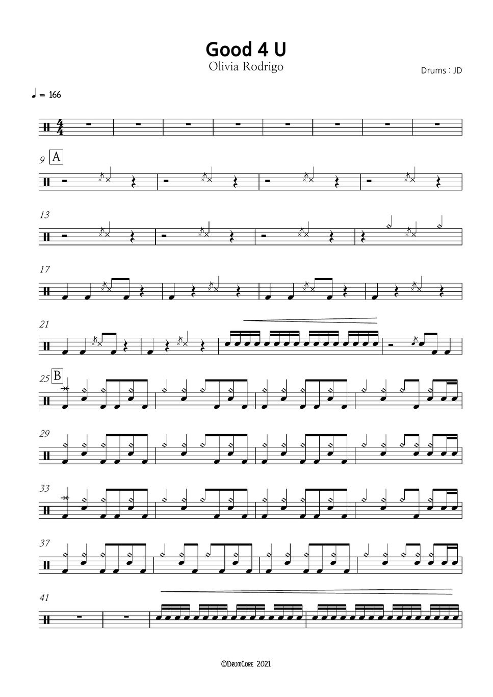 Olivia Rodrigo Good 4 U Drums Sheet By Drumcore