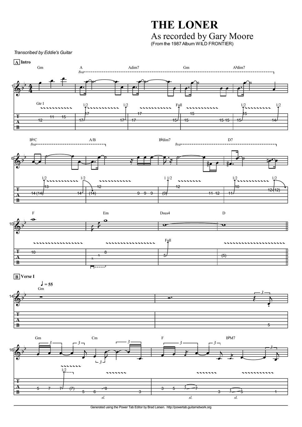 Gary Moore - The Loner 楽譜