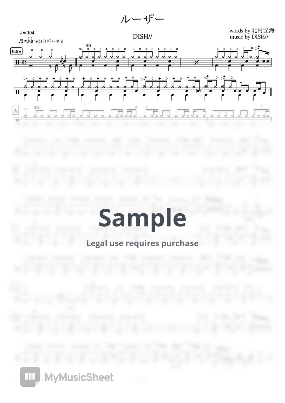 DISH// - ルーザー by Cookai's J-pop Drum sheet music!!!