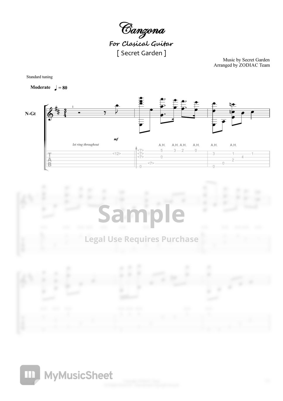 Secret Garden - Canzona(칸쵸네) - Secret Garden Sheets by ZODIAC Team