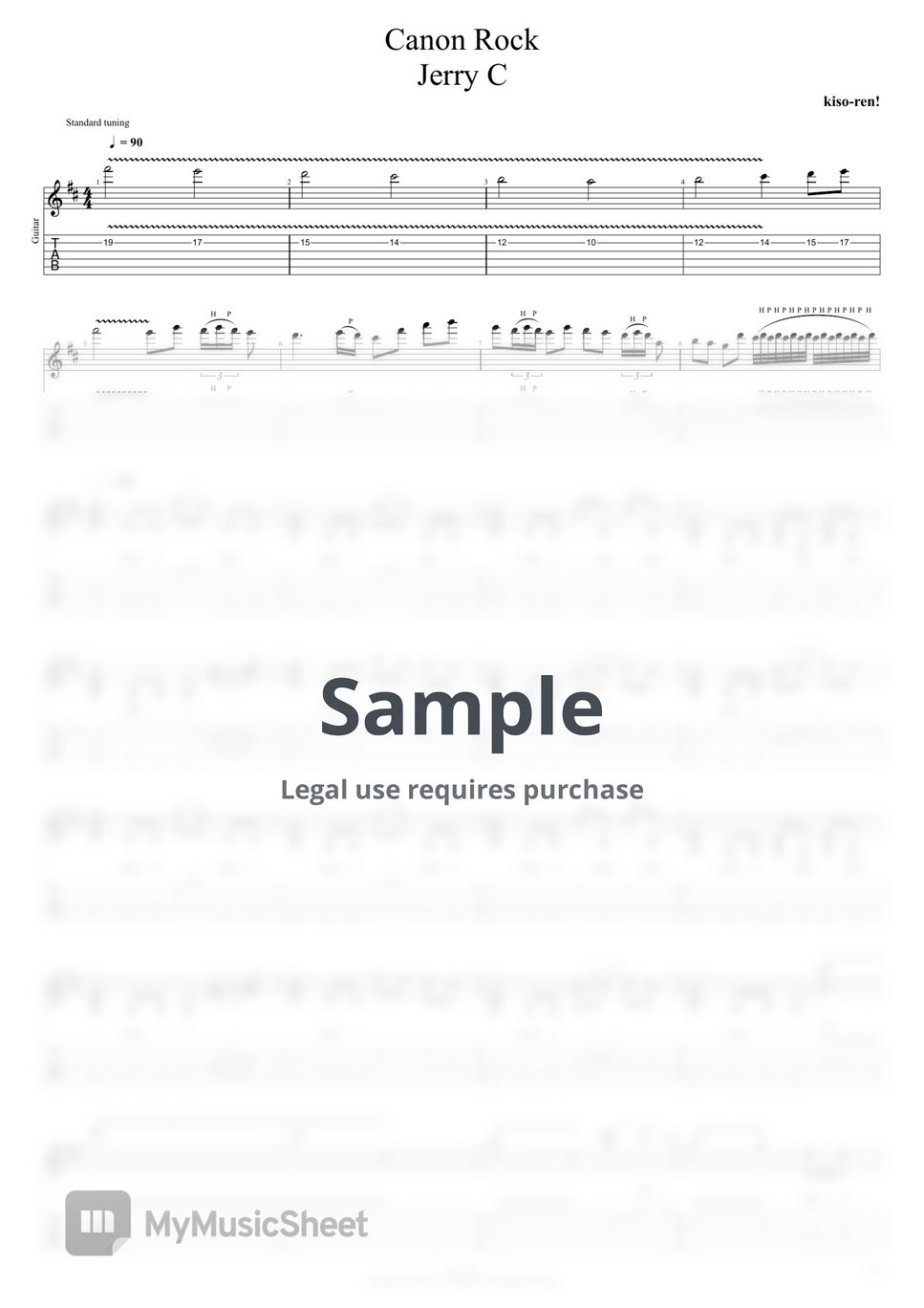 JerryC - Canon Rock Full Guitar Score TAB  JerryC (TAB PDF & Guitar Pro files.（GPX）) by Technical Guitar