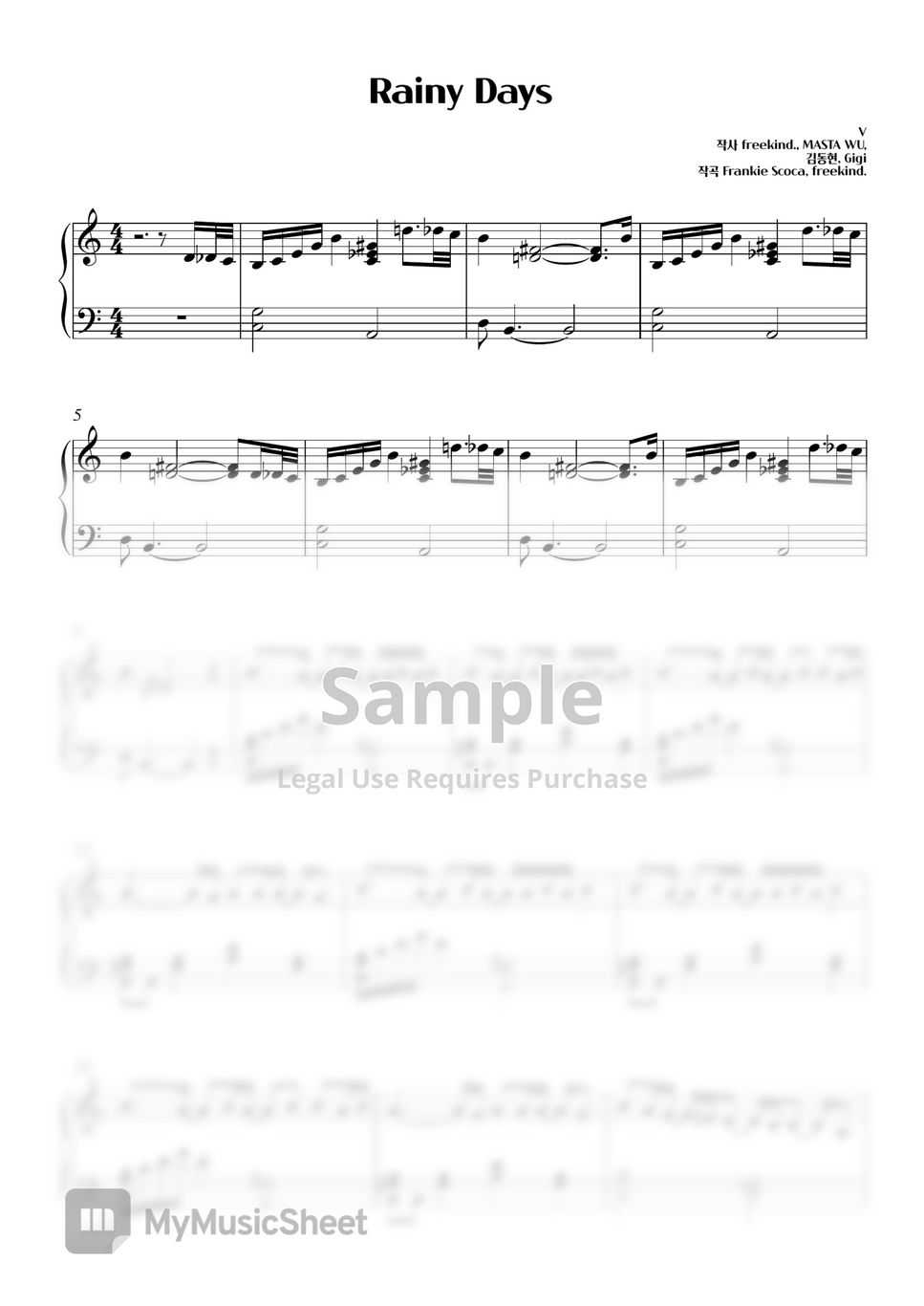 Rainy Days – BTS V Sheet music for Piano (Solo)