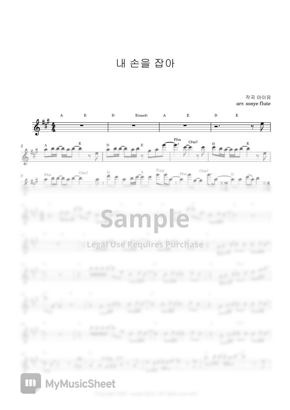 IU 아이유 - Hold My Hand 내 손을 잡아 (Flute Sheet Music) by sonye flute