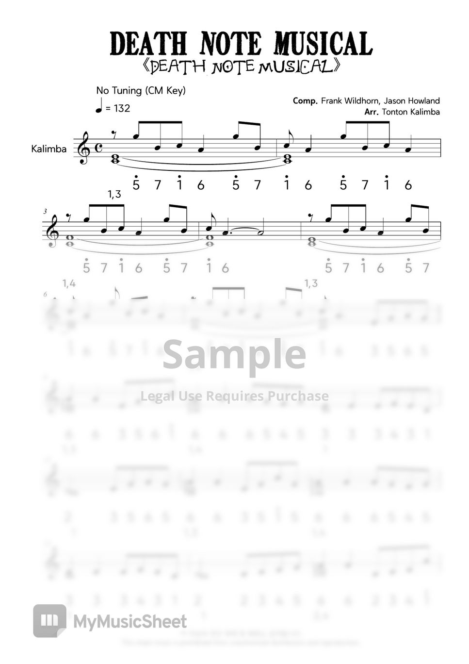 Frank Wildhorn, Jason Howland - Death Note Musical Main Theme Sheets by