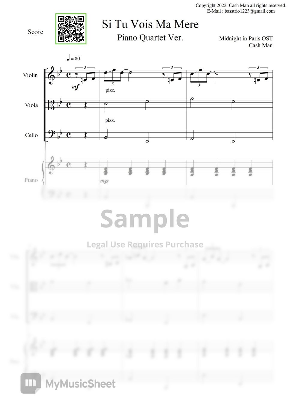 Sidney Bechet - Si Tu Vois Ma Mere (재즈 / 피아노 4중주 / 총보 / 파트보 / 쉬운 편곡) by Cash Man