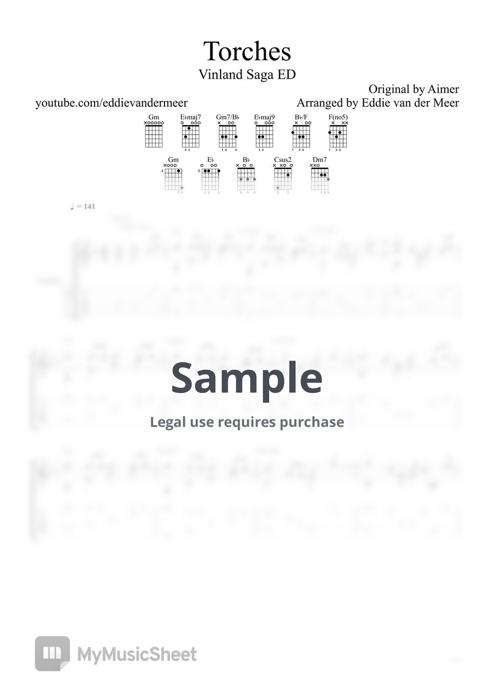 Aimer Torches (Vinland Saga ED) Tab + 1staff by Eddie van der Meer