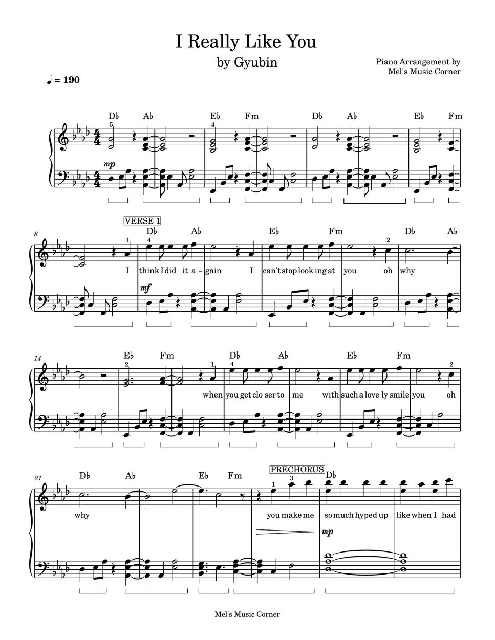 규빈 (Gyubin) - I Really Like You (piano sheet music) by Mel's Music Corner