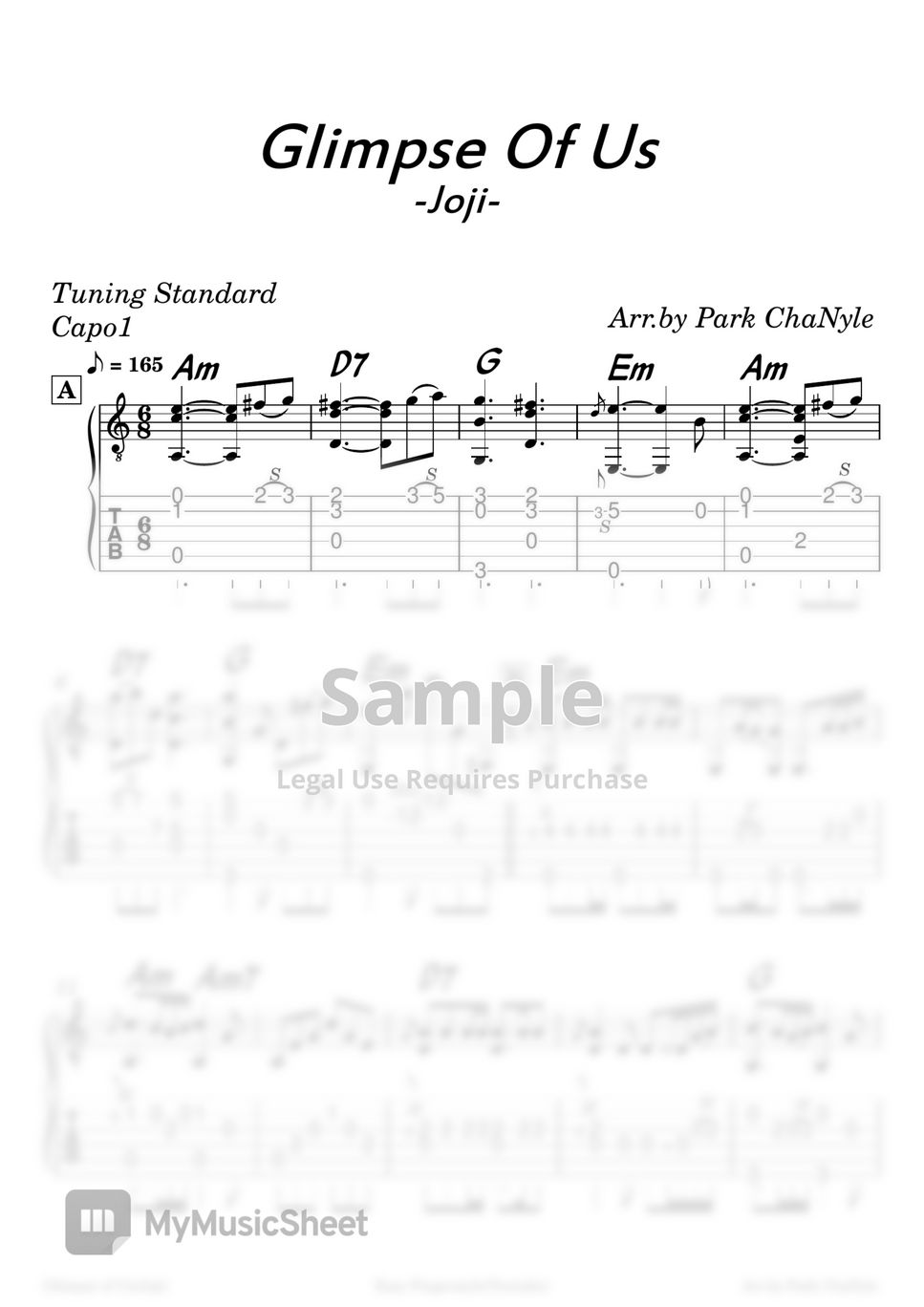 joji-glimpse-of-us-fingerstyle-guitar-tutorial-tab-1staff-by-park