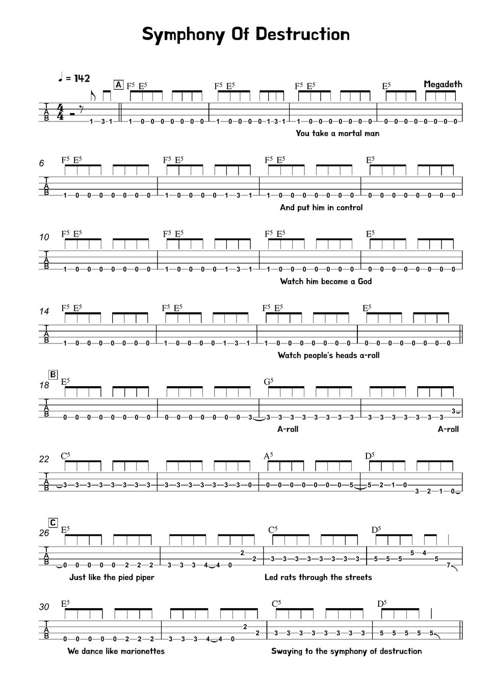 Megadeth - Symphony Of Destruction TAB by Kimme