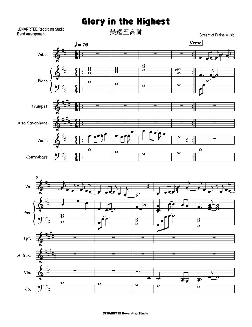 Stream of praise music glory in the highest band arrangement sheets
