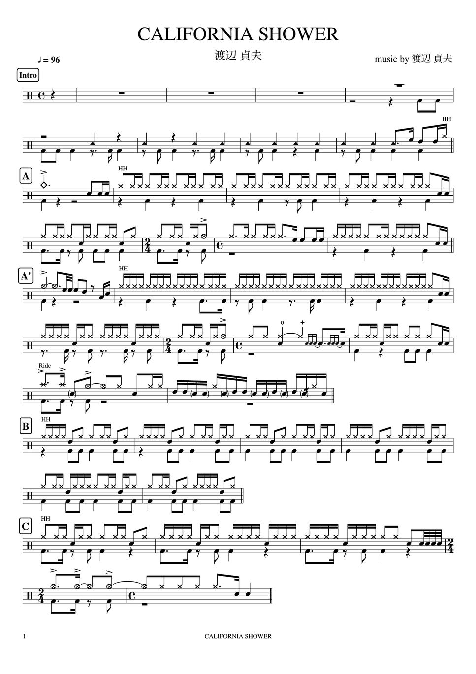 渡辺貞夫 CALIFORNIA SHOWER 楽譜 by ドラムが好き！